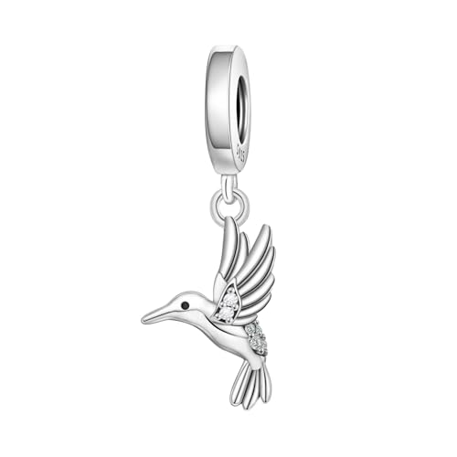 Fluttering Hummingbird Zirkon Charm, echte 925 Sterling Silber Perlen Charm, kompatibel mit für Pandora Armband von Teleye