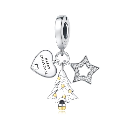 Frohe Weihnachten Anhänger Charm, 925 Sterling Silber Charm Armband Zubehör, kompatibel mit Pandora Armband Halskette von Teleye