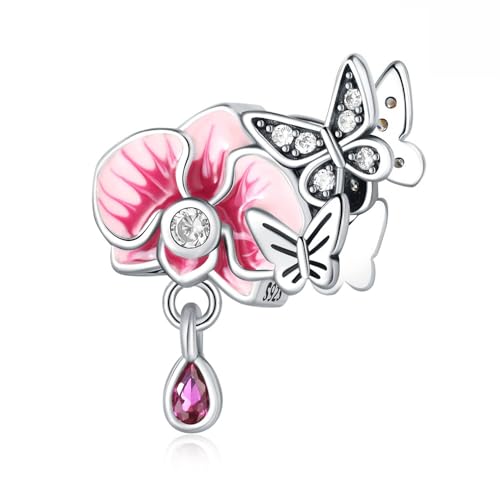 Garten Epoxy Phalaenopsis und Schmetterling Perlen Charm, 925 Sterling Silber Charm Armband Zubehör, kompatibel mit Pandora Armband Halskette von Teleye