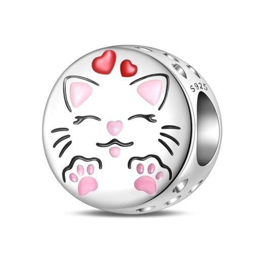 Geliebte Katze Perle String Charm, 925 Sterling Silber Charm Armband Zubehör, kompatibel mit Pandora Armband Halskette, Geschenk für Frauen von Teleye