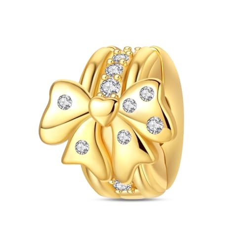 Gold Bow Safety Clasp Charm, Charme für Armband, kompatibel mit Pandora Armband Halskette von Teleye