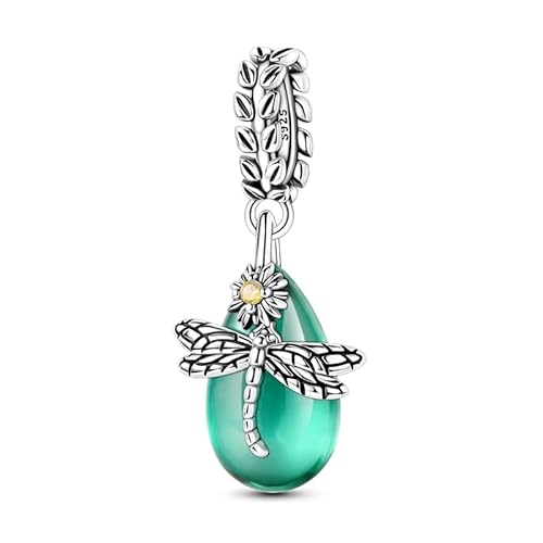 Grüne Jade Libelle Anhänger Charme, Charme für Armband, kompatibel mit Pandora Armband Halskette von Teleye