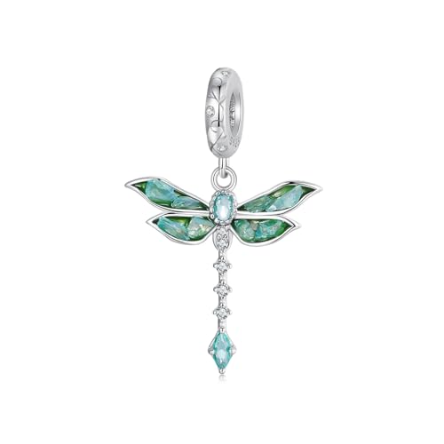 Grüner Libellen-Anhänger-Charm aus 925er-Sterlingsilber, passend für Pandora-Armband-Halskette von Teleye