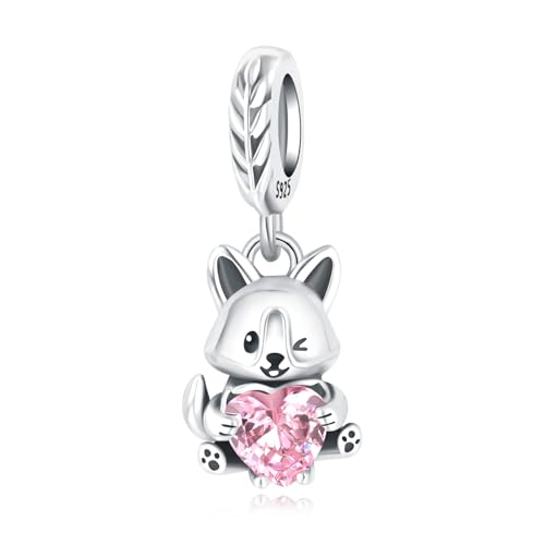 Hugging Heart Corgi Anhänger Charm, 925 Sterling Silber Charm Armband Zubehör, Kompatibel mit Pandora Armband Halskette von Teleye