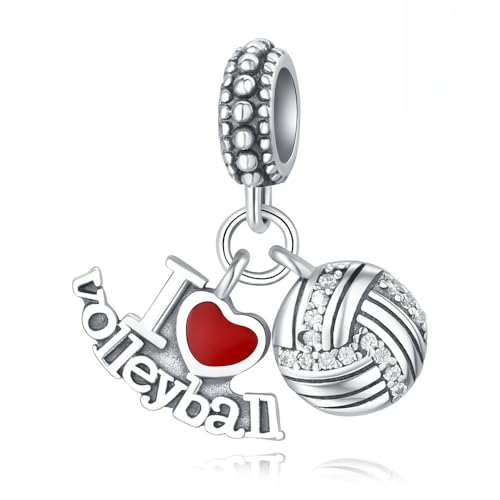 I Love Volleyball Anhänger Charm, 925 Sterling Silber Charm Armband Zubehör, kompatibel mit Pandora Armband Halskette von Teleye