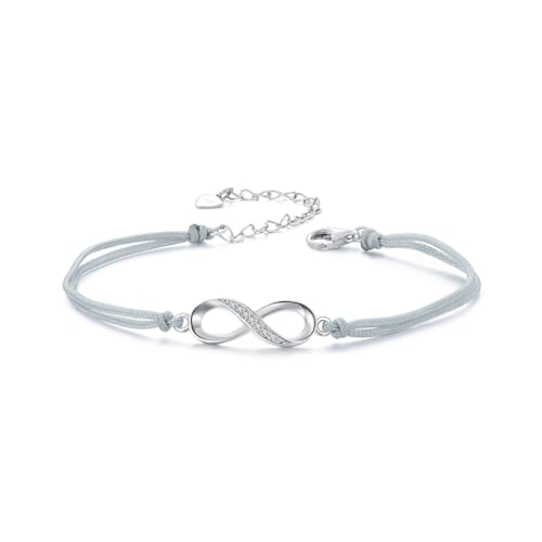 Infinity Symbol Cord Armband, 925 Sterling Silber Armband für Frauen von Teleye