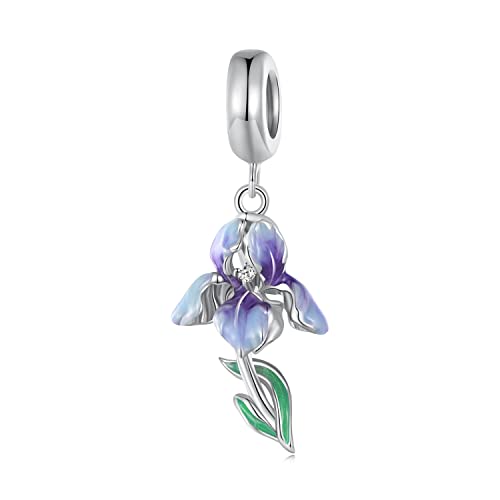 Iris Anhänger Charm 925 Sterling Silber Charm passt für Pandora Armband Halskette, BSC815 von Teleye