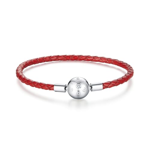 Klassisches Lederarmband, 925 Sterling Silber Armband für Frauen, Kompatibel mit den meisten Charm Perlen, BSB042 (17cm) von Teleye
