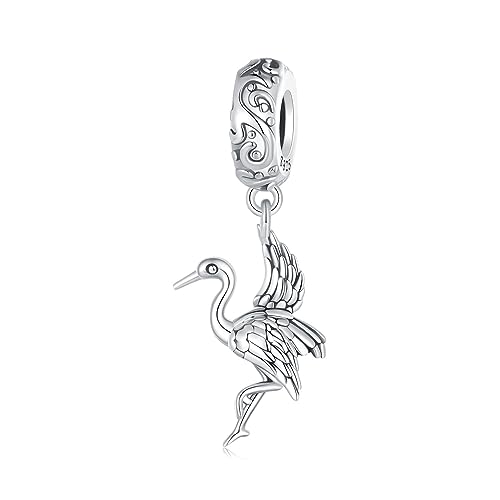 Kranich-Anhänger-Charm aus 925er-Sterlingsilber, passend für Pandora-Armband-Halskette, SCC2634 von Teleye