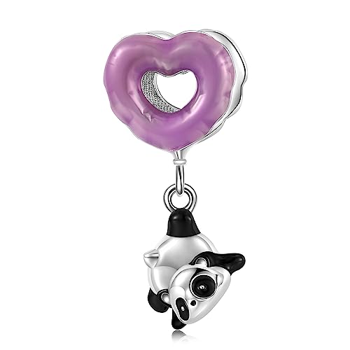 Liebesballon-Panda-Charm aus 925er-Sterlingsilber, passend für Pandora-Armband-Halskette (Purple) von Teleye