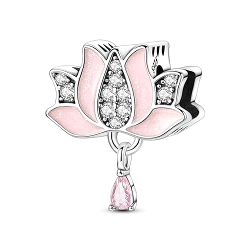 Lotus Blume Anhänger Charm, Charme für Armband, kompatibel mit Pandora Armband Halskette von Teleye