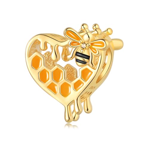 Love Honeycomb Bee Beads Charm, 925 Sterling Silber Charm Armband Zubehör, kompatibel mit Pandora Armband Halskette, Geschenk für Frauen von Teleye