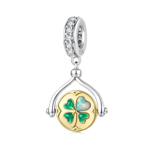 Lucky Four-Leaf Clover Spinning Anhänger Charm, 925 Sterling Silber Charm Armband Zubehör, kompatibel mit Pandora Armband Halskette von Teleye