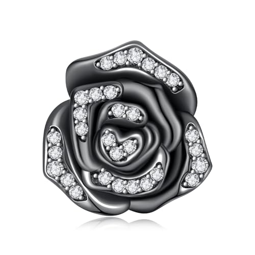 Midnight Rose Silikon Perlen Charme, 925 Sterling Silber Charme von Teleye