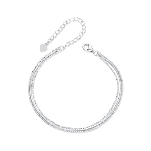 Minimalistisches dreilagiges Armband, 925 Sterling Silber Armband für Frauen von Teleye