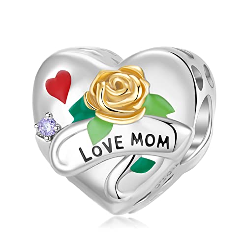 Muttertags-Charm Love Mom 925 Sterling Silber Charm passt für Pandora-Armband-Halskette von Teleye