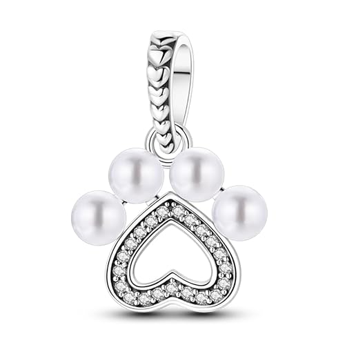 Pearl Paw Print Anhänger Charm, 925 Sterling Silber Charm Armband Zubehör, kompatibel mit Pandora Armband Halskette Pearl Paw Print Anhänger Charm, 925 Sterling Silber Charm Armband Zubehör, kompatibel mit Pandora Armband Halskette von Teleye