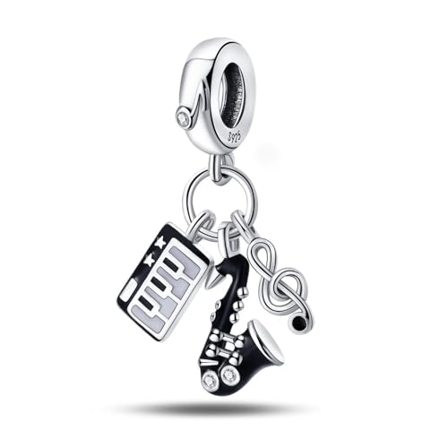 Punk Saxophon und Gitarre dreiteiliges Set Charme, Charme für Armband, kompatibel mit Pandora Armband Halskette von Teleye