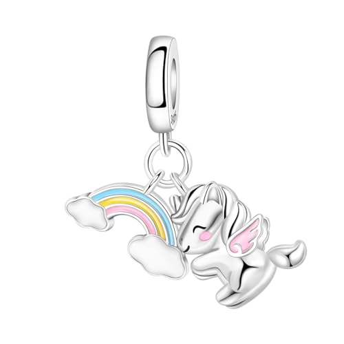 Rainbow-Hugging Unicorn Anhänger Charm, Charme für Armband, Kompatibel mit Pandora Armband Halskette Rainbow-Hugging Unicorn Anhänger Charm, Charme für Armband, Kompatibel mit Pandora Armband Halskette von Teleye
