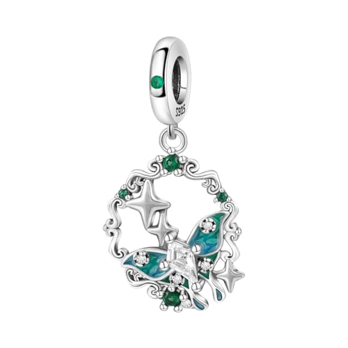 Retro Dekorative Spitze Kleine Grüne Motte Anhänger Charm, 925 Sterling Silber Charm Armband Zubehör, Kompatibel mit Pandora Armband Halskette Retro Dekorative Spitze Kleine Grüne Motte Anhänger Charm, 925 Sterling Silber Charm Armband Zubehör, Kompatibel mit Pandora Armband Halskette von Teleye