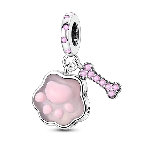 Rosa Glow-in-the-Dark Paw Print Bone Anhänger Charm, Charme für Armband, kompatibel mit Pandora Armband Halskette Rosa Glow-in-the-Dark Paw Print Bone Anhänger Charm, Charme für Armband, kompatibel mit Pandora Armband Halskette von Teleye