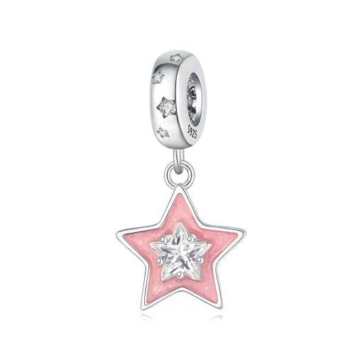 Rosa fünf - spitzen Stern Anhänger Charm, 925 Sterling Silber Charm Armband Zubehör, kompatibel mit Pandora Armband Halskette, Geschenk für Frauen Rosa fünf - spitzen Stern Anhänger Charm, 925 Sterling Silber Charm Armband Zubehör, kompatibel mit Pandora Armband Halskette, Geschenk für Frauen von Teleye