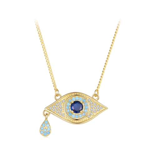 Schützende Evil Eye Halskette - 925 Sterling Silber Minimalistische Anhänger Halskette für Frauen, verstellbare Kette (Gold) von Teleye