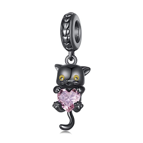 Schwarze Katze Charm 925 Sterling Silber Charm passt für Pandora Armband Halskette, BSC800 von Teleye