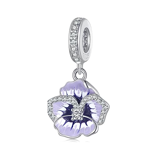 Stiefmütterchen-Anhänger-Charm aus 925er-Sterlingsilber, passend für Pandora-Armband-Halskette, SCC2583 von Teleye