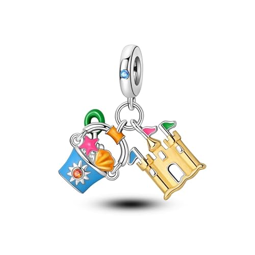 Teleye Beach Digging Sand und Sandburg Anhänger Charm, Perlenarmband Charm, Fit für 3mm-4,5mm Armbänder von Teleye