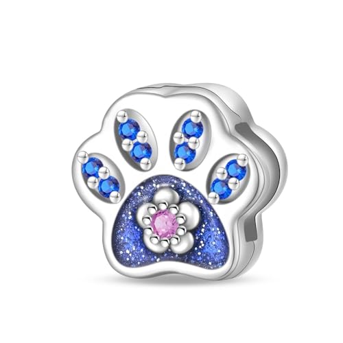 Teleye Blau - Gedruckte Katze Pfote Charme, Perlenarmband Charme, Fit für 3mm-4,5mm Armbänder von Teleye