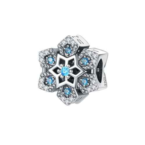 Teleye Blaue Schneeflocke Perlen Charme, Perlenarmband Charme, Fit für 3mm-4,5mm Armbänder von Teleye