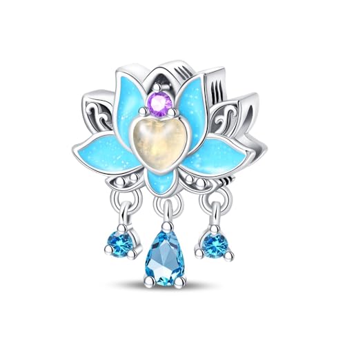 Teleye Blue Lotus Beads Charm, Perlenarmband Charm, passend für 3mm-4,5mm Armbänder von Teleye