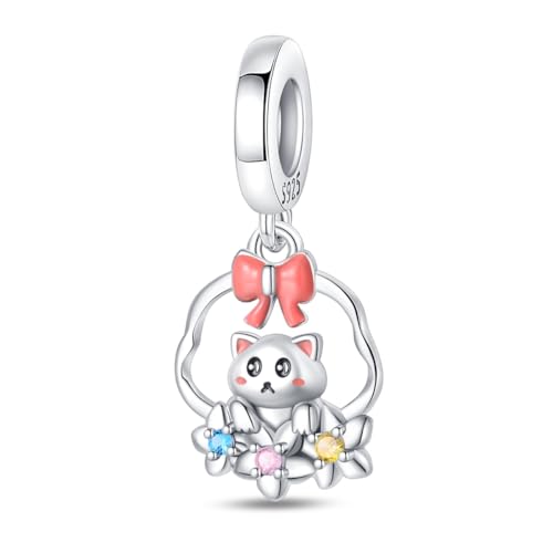 Teleye Blumenkorb Katze Anhänger Charm, Perlenarmband Charm, Fit für 3mm-4,5mm Armbänder von Teleye
