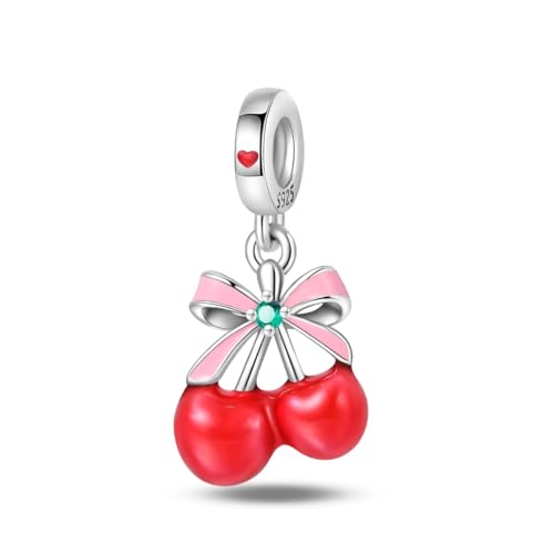 Teleye Bow Cherry Anhänger Charm, Perlenarmband Charm, Fit für 3mm-4,5mm Armbänder von Teleye