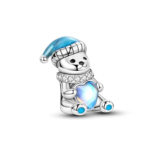 Teleye Eisbär Umarmung Herz String Ornament Charm, Perlenarmband Charm, Fit für 3mm-4,5mm Armbänder von Teleye