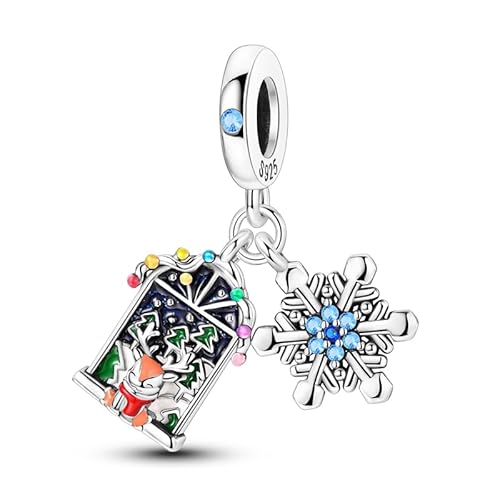Teleye Elk Watching Snow Scene Anhänger Charm, Perlenarmband Charm, Fit für 3mm-4,5mm Armbänder von Teleye