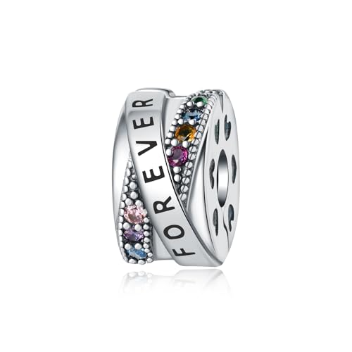 Teleye FOREVER Farbige Zirkon Positionierung Schnalle Charme, Perlenarmband Charme, Fit für 3mm-4,5mm Armbänder von Teleye
