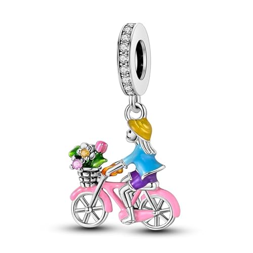 Teleye Fahrrad Lady Anhänger Charm, Perlenarmband Charm, Fit für 3mm-4,5mm Armbänder von Teleye