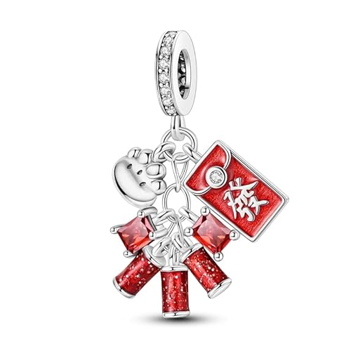 Teleye Happy New Year Anhänger Charm, Perlenarmband Charm, Fit für 3mm-4,5mm Armbänder von Teleye