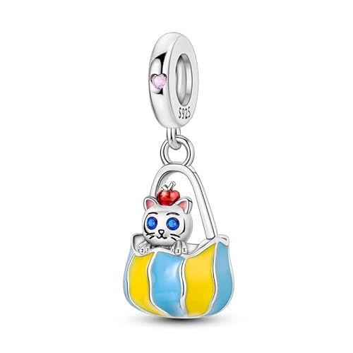 Teleye Katze Einkaufstasche Anhänger Charm, Perlenarmband Charm, Fit für 3mm-4,5mm Armbänder von Teleye