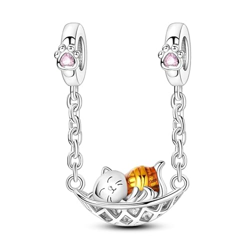 Teleye Lazy Cat Hängematte Double - Ring Anhänger Charm, Perlenarmband Charm, Fit für 3mm-4,5mm Armbänder von Teleye