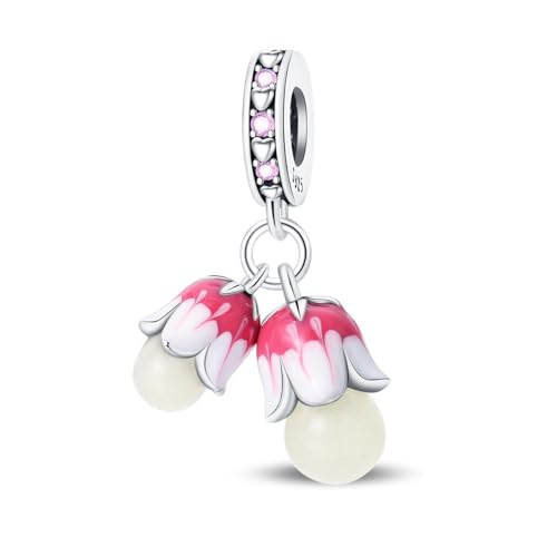 Teleye Luminous Pink Lily Of The Valley Anhänger Charm, Perlenarmband Charm, Fit für 3mm-4,5mm Armbänder von Teleye