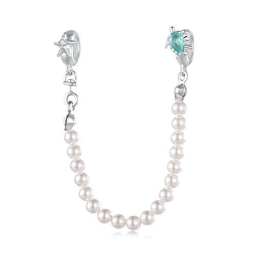 Meeresschildkröte, Seestern & Perle Silikon Sicherheitskette Charm, 925 Sterling Silber Charm Perlen für Armband von Teleye