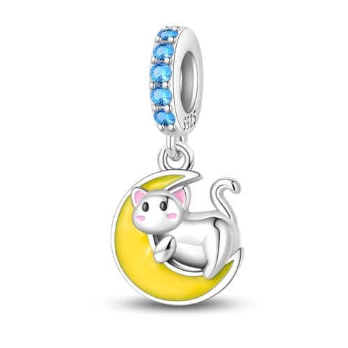 Teleye Mond Katze Anhänger Charm, Perlenarmband Charm, Fit für 3mm-4,5mm Armbänder von Teleye