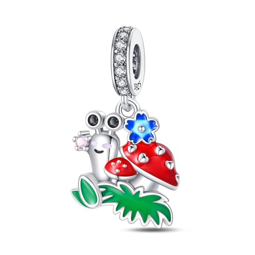 Teleye Pilz und Schnecke Anhänger Charm, Perlenarmband Charm, Fit für 3mm-4,5mm Armbänder von Teleye
