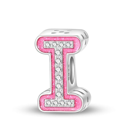 Teleye Pink Letter I Bead Charm, Perlenarmband Charm, passend für 3mm-4,5mm Armbänder von Teleye
