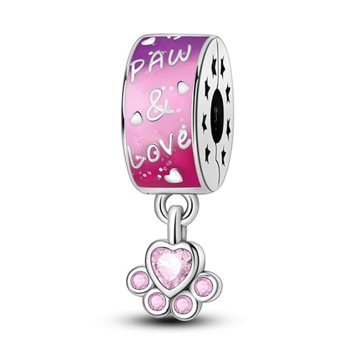 Teleye Pink Paw Print Fixed Clamp Charm, Perlenarmband Charm, passend für 3mm-4,5mm Armbänder von Teleye
