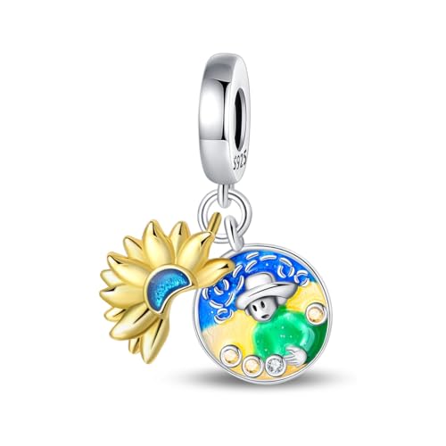 Teleye Sonnenblumen unter dem Sternenhimmel Charme, Perlenarmband Charme, Fit für 3mm-4,5mm Armbänder von Teleye