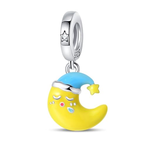 Teleye Sweet Dream Moon Anhänger Charm, Perlenarmband Charm, Fit für 3mm-4,5mm Armbänder von Teleye